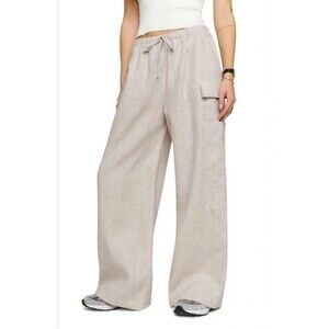 Reformation Ethan Linen Pants Oatmeal 100% Linen Drawstring Wide Leg Sz M NWT